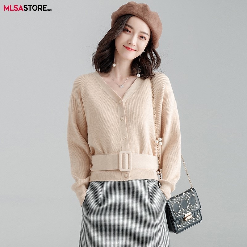 2024 Brand Autumn and Winter New Women's Sweater T Shirt Short Belt V Sweate for Female Long Sleeves Up Cardigan Tops Coat